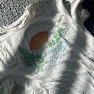 White Graphic Tee with Nature Print